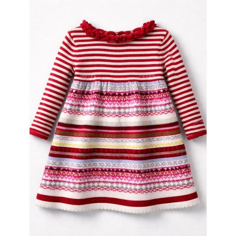 Hanna Andersson gray and red stripe fair isle sweater dress size 3 (90)